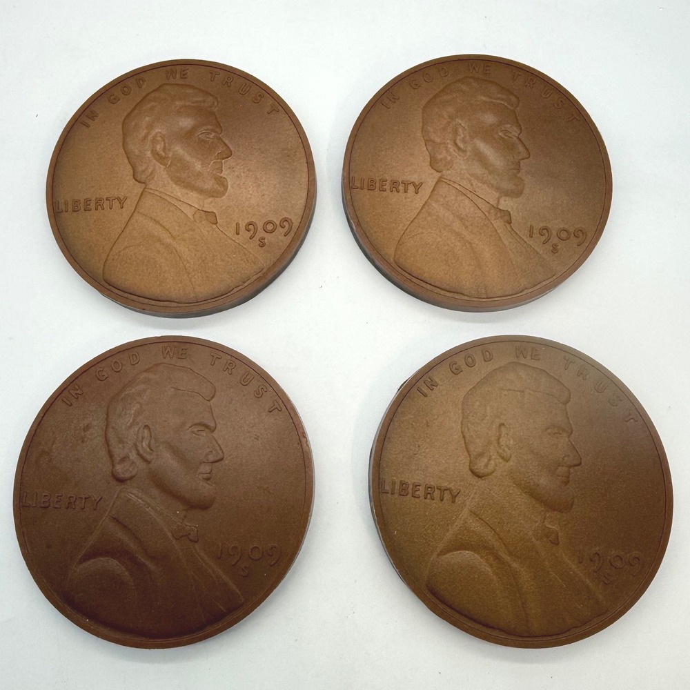 Giant 1909-S VDB Wheat Penny Rubber Coaster Set of 4 Lincoln Cent Novelty
